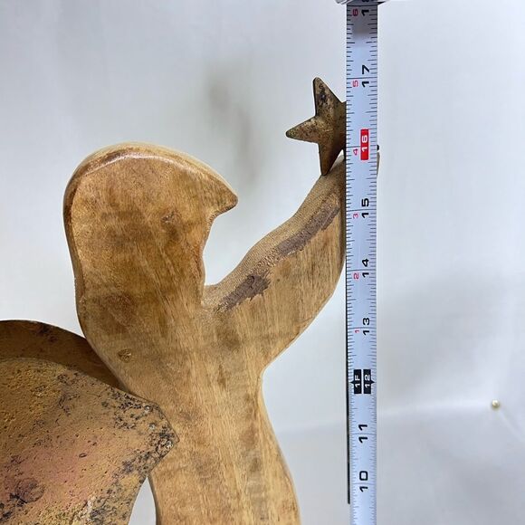 Vintage 5” Natural Mango Wood Angel w/Gold Star and Wings Figurine Christmas - Picture 8 of 12